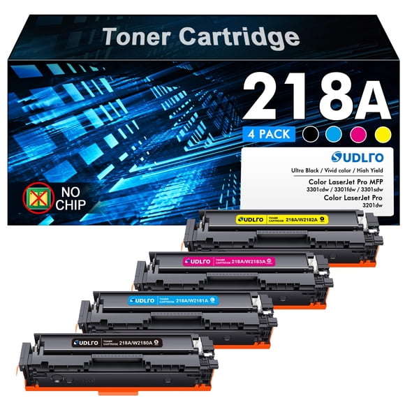218A Toner Cartridges 4 Pack - Mfp 3301Fdw 218A Toner Replacement For Hp 218A Hp 218X Work For Color Laser Pro 3301Fdw 3301Cdw 3201Dw 3301Sdw Printer Ink W2180A , No Chip, Black Cyan Yellow Magenta