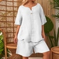 thumbnail image 2 of IWRICH Women's Short Sets 2 Piece Outfits Plus Size Linen Short Sleeve Shirts and Shorts Spring Summer Outfits White XL, 2 of 6
