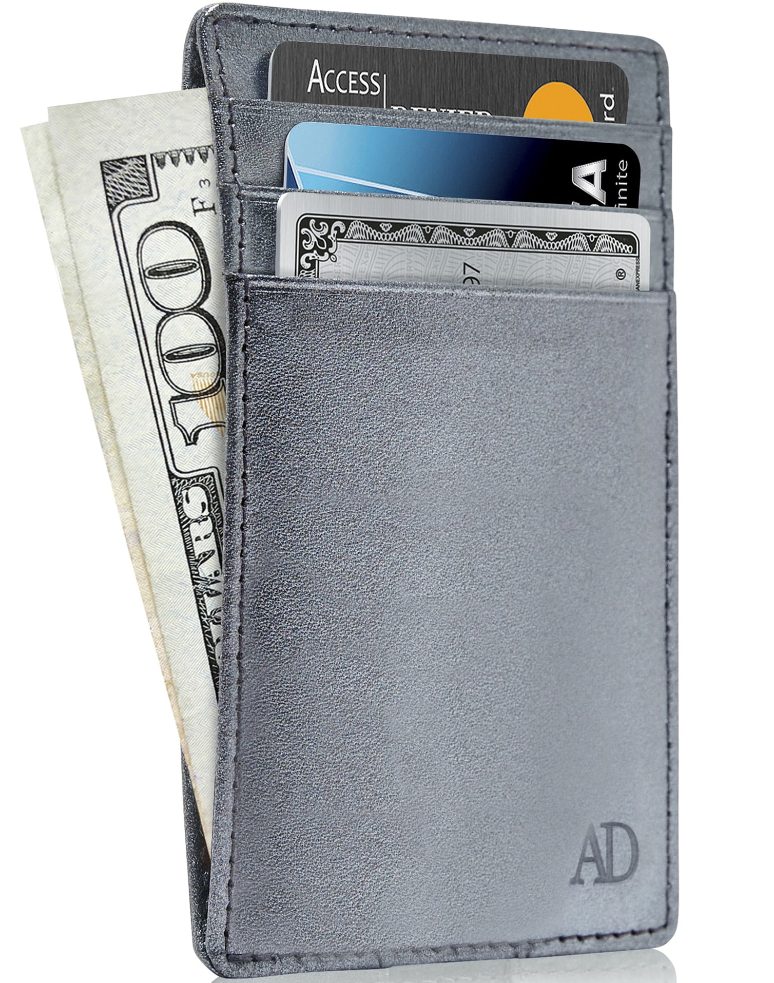 Minimalist Wallet Genuine Leather,Blue/A Slim Credit Card Holder for Women,FRID Blocking Mini Front Pocket Wallet Card Cases