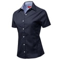 thumbnail image 2 of A2Y Women's Basic Durable Short Sleeve Button Down Business Office Formal Ladies Shirt Navy M, 2 of 6
