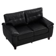 thumbnail image 3 of 59" Loveseat Modern Design Faux Leather Couch, Living Room Sofa with Storage, Big Armrest Sofa, Upholstered Breathable PU Leather Sofa (Black), 3 of 11