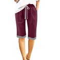 thumbnail image 5 of Cutuoiiu Casual Womens Bermuda Shorts Cotton Linen-Like Drawstring Closure with Striped Trim and Pockets for Summer Gift, 5 of 7