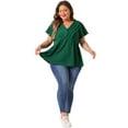 thumbnail image 3 of DARING DIVA Women's Plus Flare Sleeves V Neck Lace Front Peplum Blouse 2X Dark Green, 3 of 6