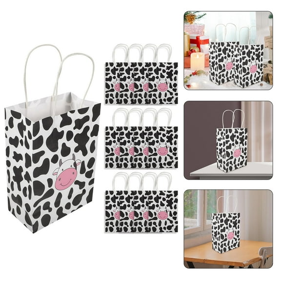 Masteelf  12 Pcs Cow Party Favors Print Goodie Paper Bags Gifts Student