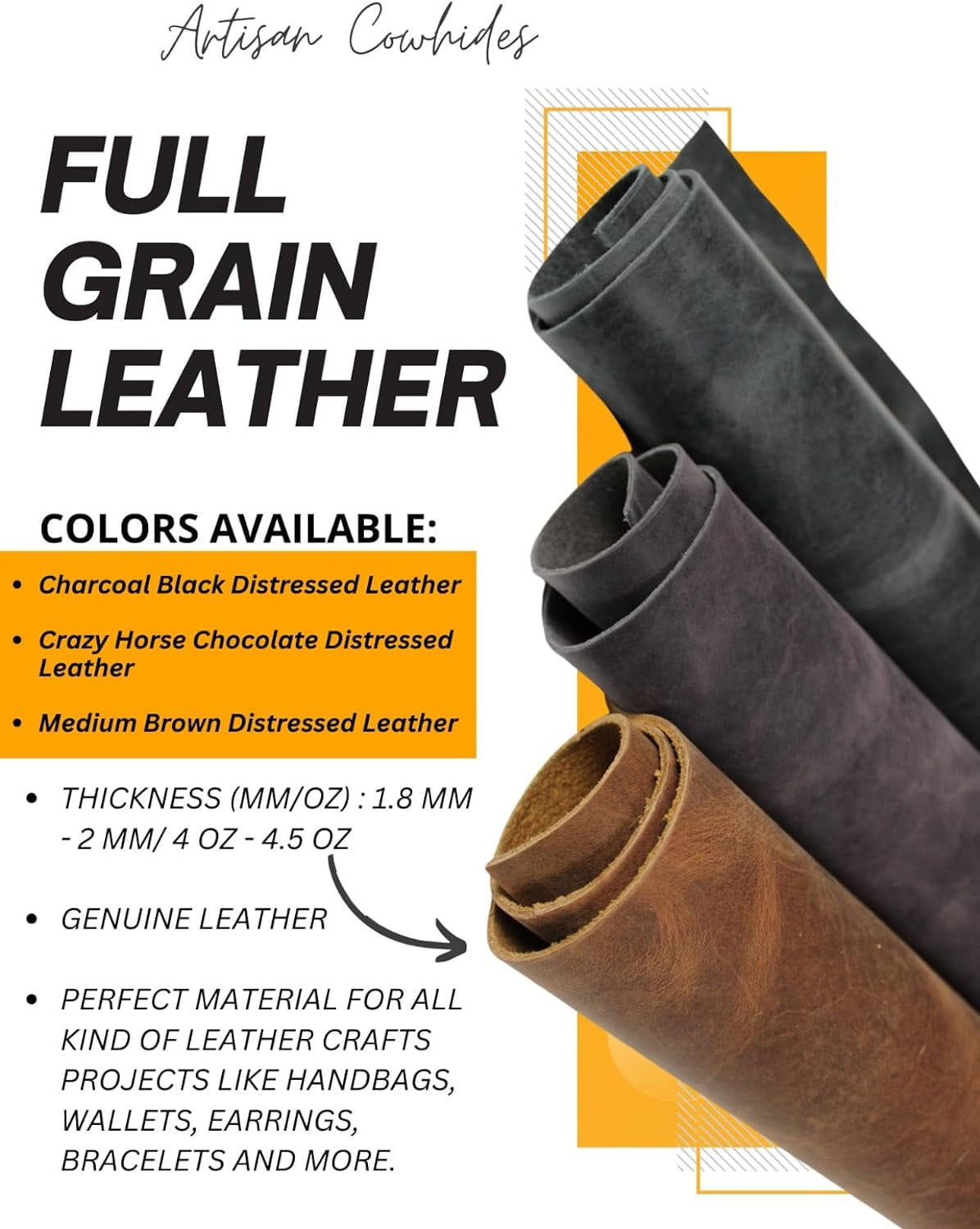 ArtisanCowhides Genuine Crazy Horse Precut Full Grain Leather Sheets-Chocolate Brown 24"x24"