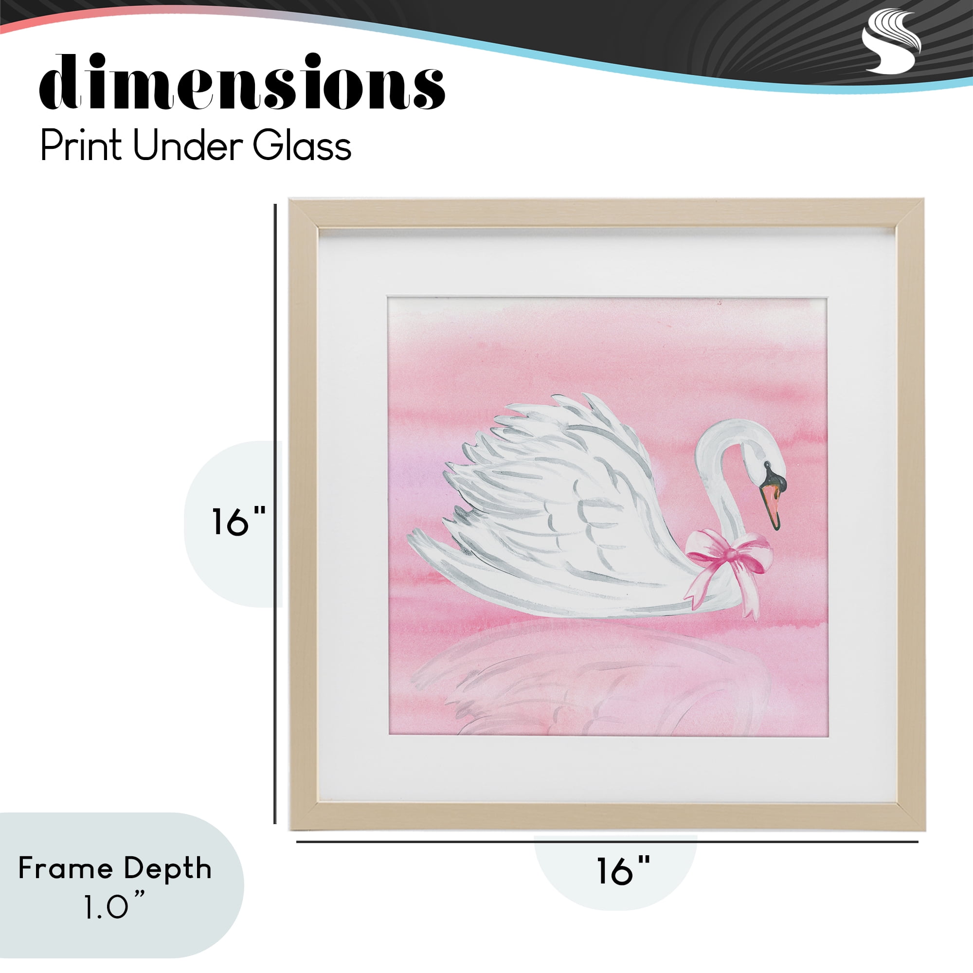 Stupell Industries Pink Bow Swan Birch Framed Print Under Glass, design by Corinne Haig
