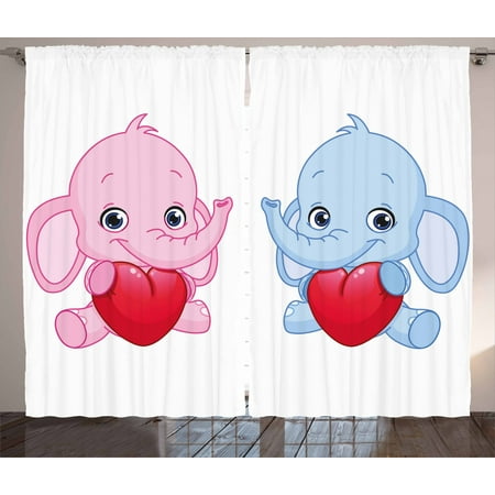 Elephant Nursery Decor Curtains 2 Panels Set Pink And Blue Kid