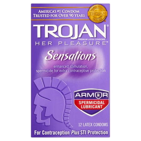 TROJAN Her Pleasure Sensations Condoms with Armor Spermicidal Lubricant, 12 (Best Condoms With Spermicide)