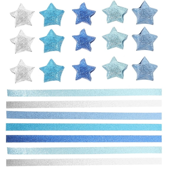 200 Pcs DIY Folding Papers Star Strips Color Construction Child Blue