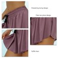 thumbnail image 4 of Pantalones cortos de yoga con cordón en la cintura, dobladillo con volantes, secado rápido, 2 en 1, pantalones cortos atléticos de doble capa para mujer, para entrenamiento físico, correr, morado, XXL, 4 of 5