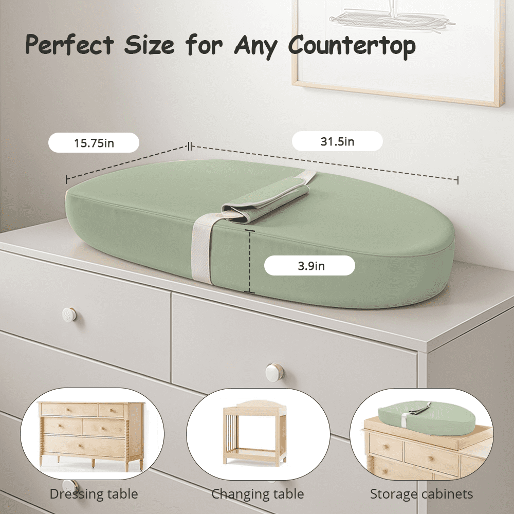 Baby Changing Pad, Caveen Wipeable Baby Changing Station for Diaper Change and Dresser, with Waterproof PU Cover and Non-Slip Bottom, Portable,Green