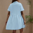 thumbnail image 5 of Tumotour Robe d'Été pour Femmes Décontractée Col Rond Plissée Boutonnée Sans Manches Patchwork Mini Robe Ample Fluide Ligne A Courte, 5 of 5
