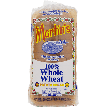 Martin's 100% Whole Wheat Potato Bread- 16 Slice 20 oz. (4 (Best Store Bought Whole Wheat Bread)