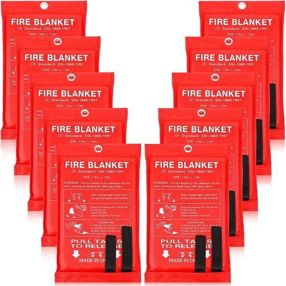 10 Pack 39” x 39” Fire Blanket Emergency Fire Blanket for Home Kitchen Safety Suppression Blanket Survival(Red)