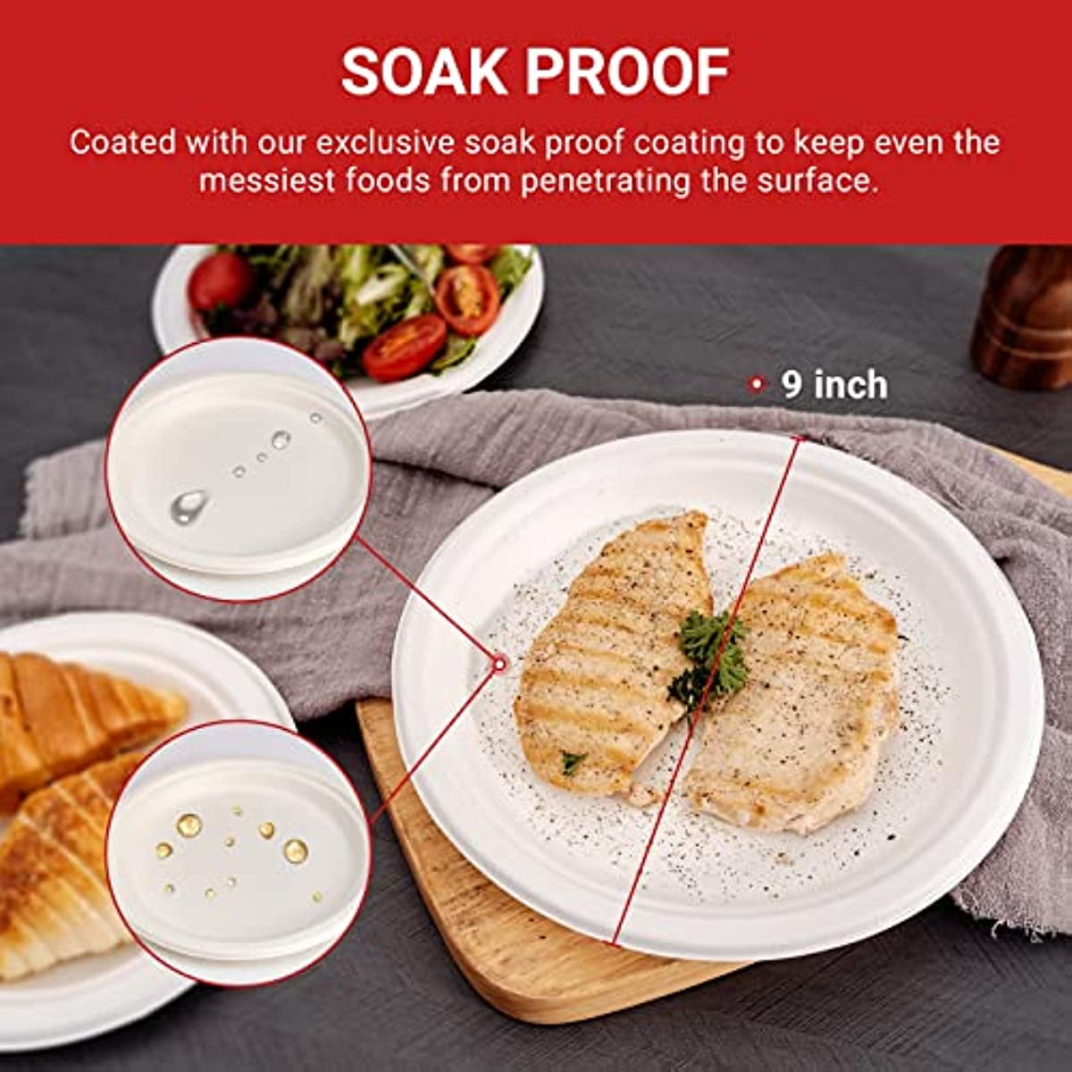 6 inch Compostable Dessert Plates, Heavyduty Sugarcane/Bagasse and Bamboo Fibre Biodegradable Disposable Paper Plate