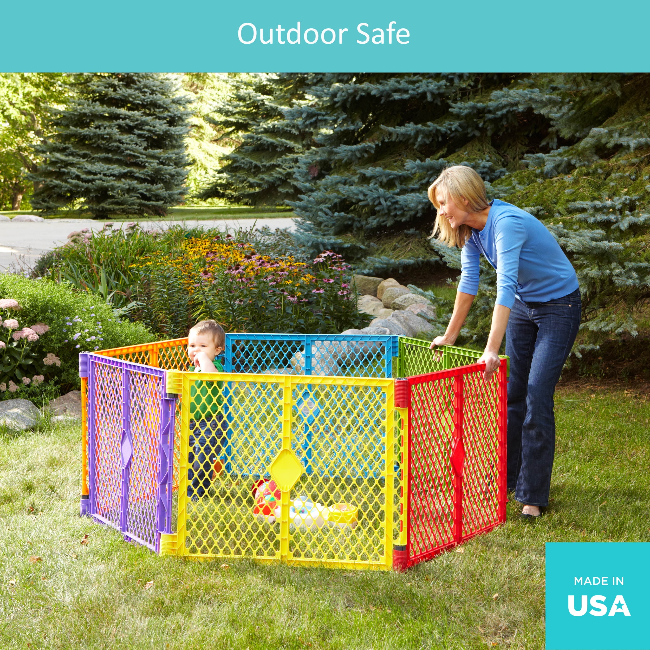 north states 6 panel navy portable indoor outdoor baby superyard playard