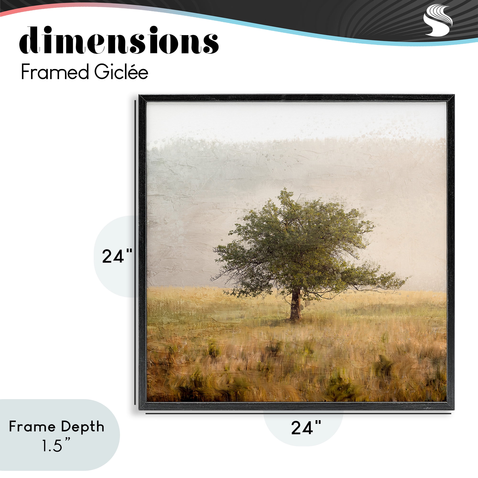 Stupell Industries Tree Alone in Golden Field Black Framed Giclee Art, design by Anne Bailey