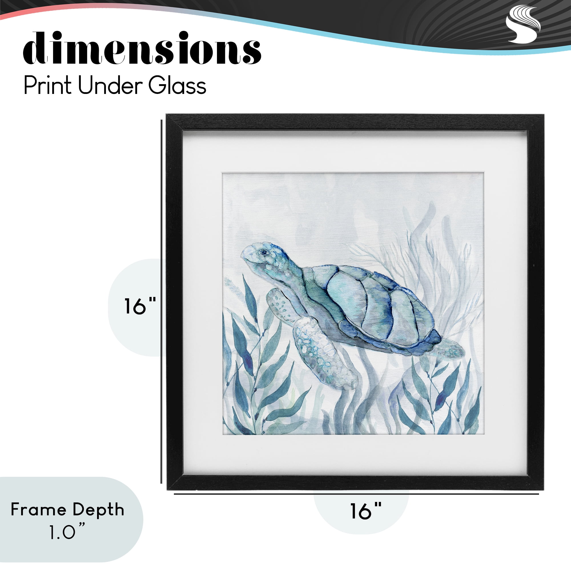 Stupell Industries Sea Turtle with Subtle Smile Black Framed Print Under Glass, design by Janet Tava