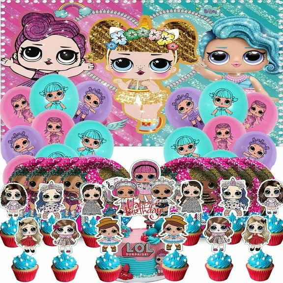 LOL Doll GirlParty Supplies Plates Decorations Birthday Cake Topper Banner Decor Backdrop Balloons