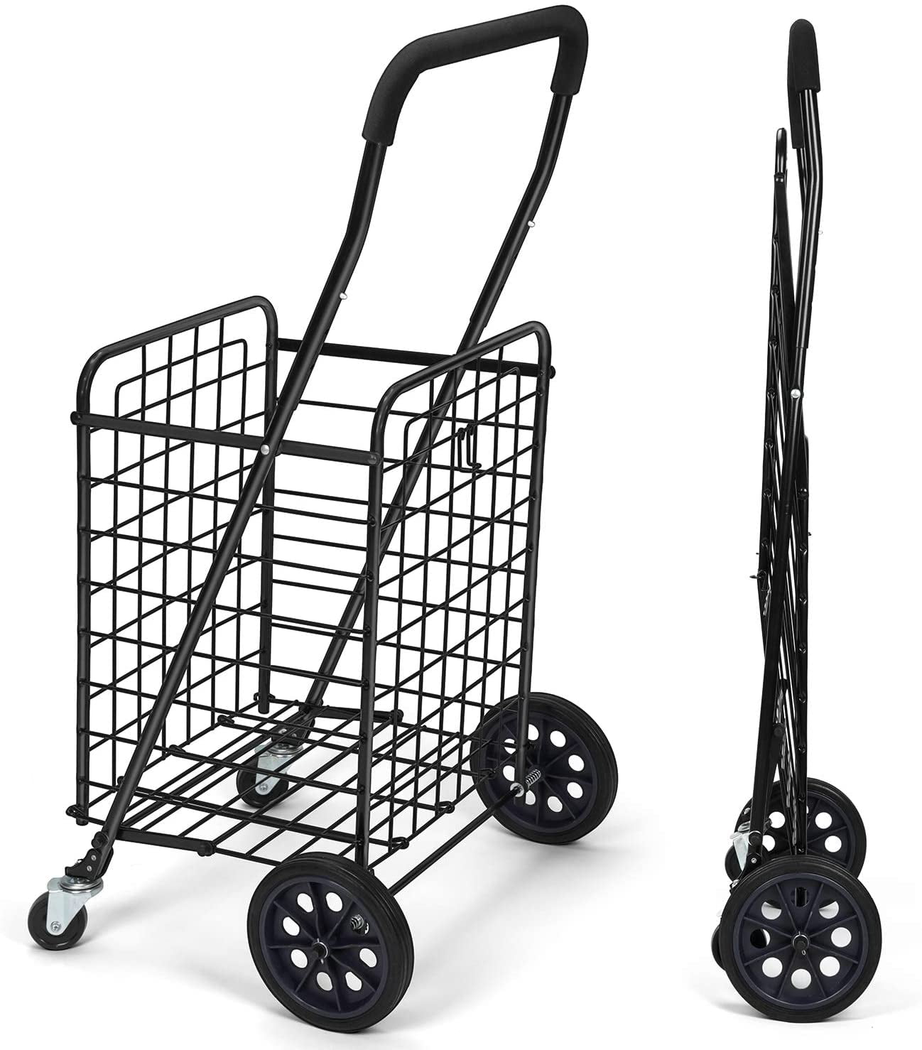 Basics Folding Shopping Cart Converts Into Dolly 40 Inch Handle Height Blue for sale online 