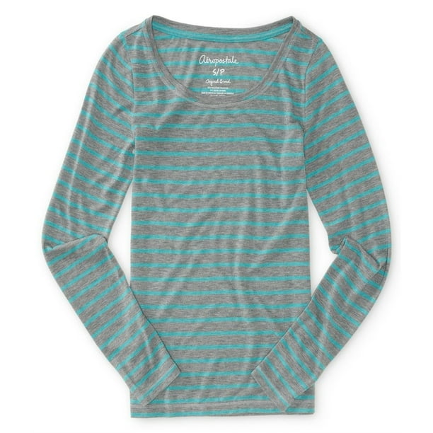 Aeropostale Womens Striped Ls Graphic T-Shirt, Verde, Small Aeropostale Camiseta gráfica