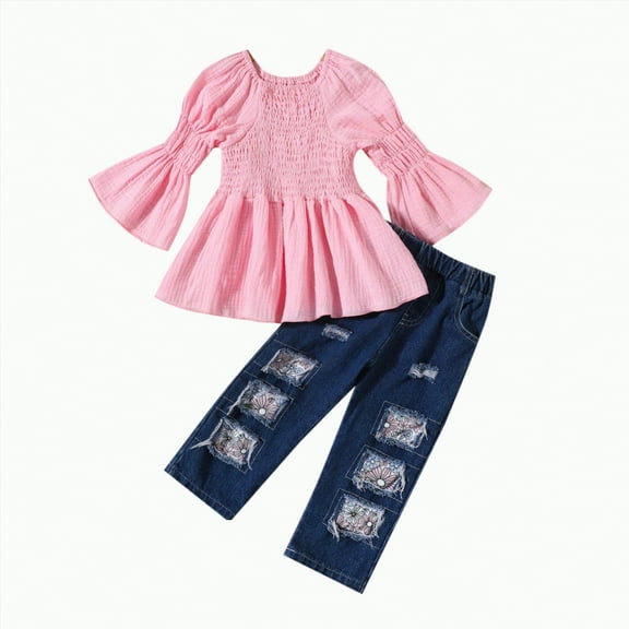 Futezty Toddler Boys Girls Clothes Fall Winter Outfit Sets, Baby Boy Girl Ruffle Sleeve Round Neck Patchwork Stretch 6M 9M 12M 2T 3T 4T 2-Pieces Set Everyday