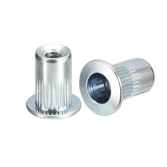 Unique Bargains #6-32 Rivet Nuts, 50 Pack Zinc Plated Carbon Steel Knurled Flat Head Threaded Insert Nuts for Metal, Plastic