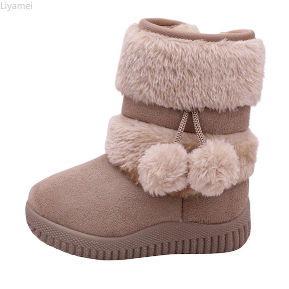 Liyamei Girls' Autumn And Winter Snow Boots Thick Soles Non Slip Warm Comfortable Solid Color Zipper Shoes Little Girls Boots Size 7.5