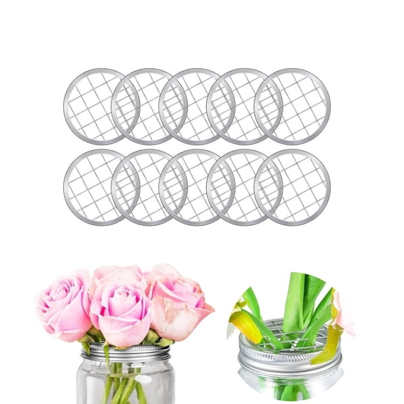 Pack of 10 Flower Bottle Insert Lid,2.8" Reusable Metal Insert Grid Lid for Pencils,QZS Wide Mouth Bottle Ring Bands for Valentine's Day,Home