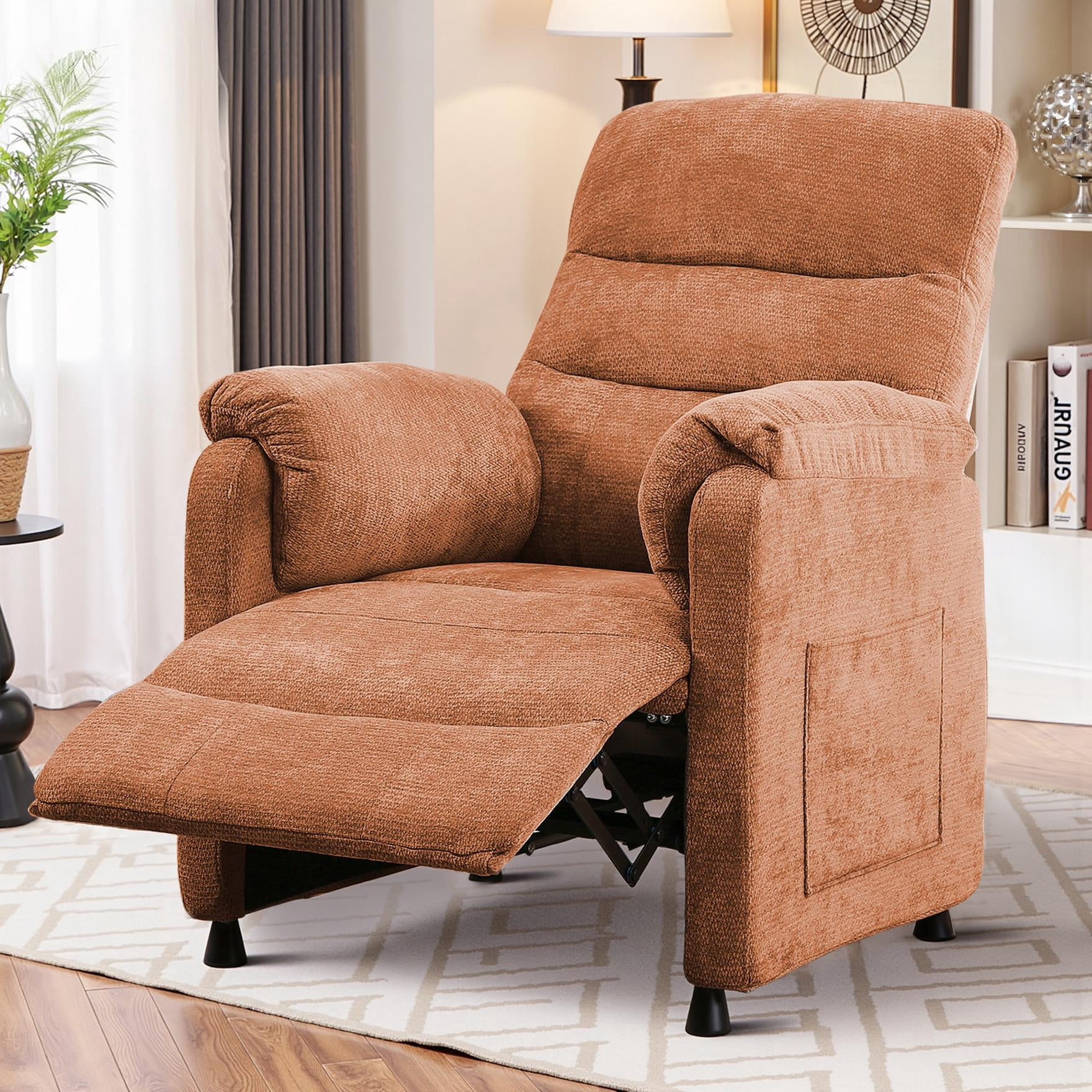 Power Recliner Chair Living Room with Adjustable Backrest and Footrest, Electric Recliner Chair for Adults(Chenille, Orange)