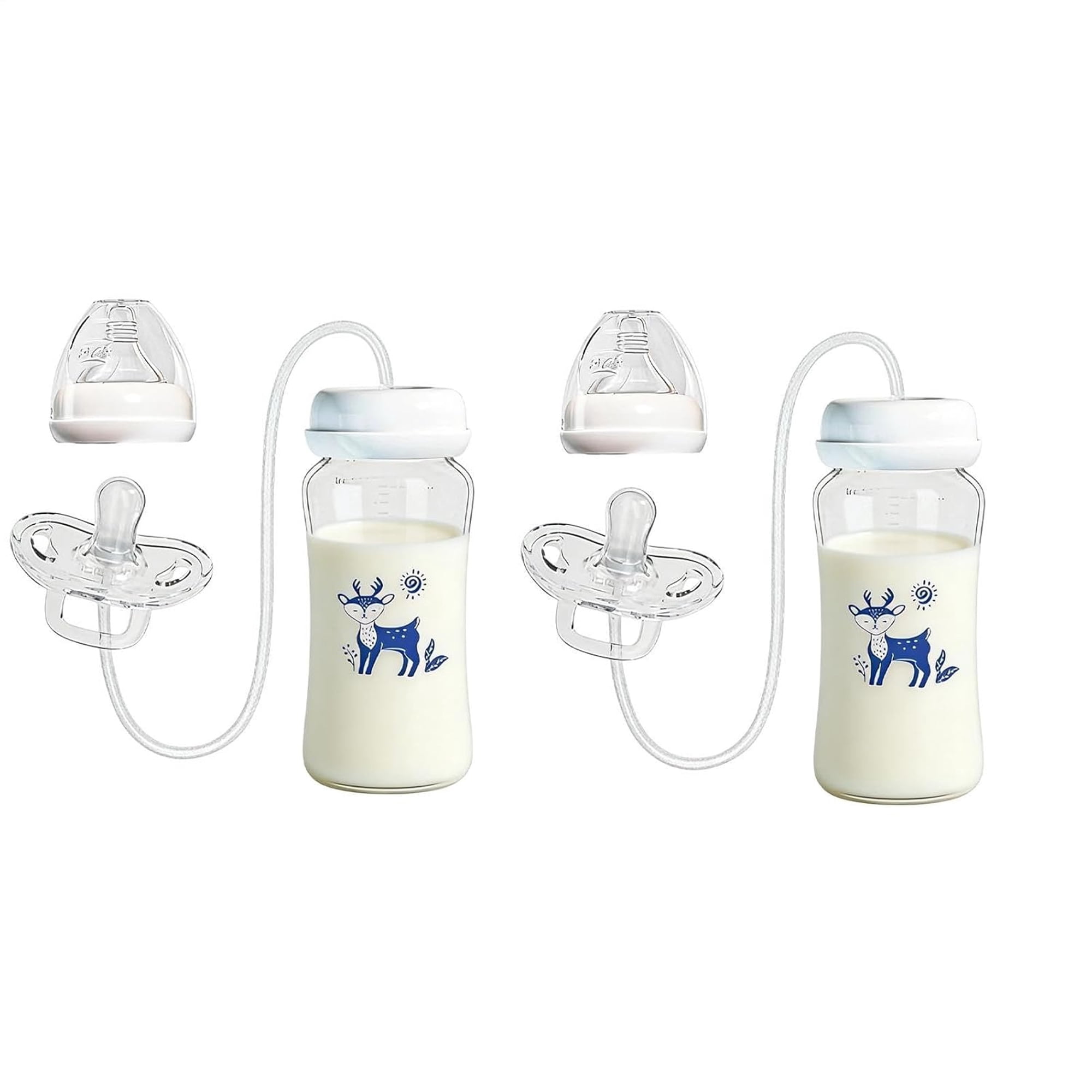 ACDANC 2 Pack Hands Free Baby Bottle, 300ML Silicone Pacifier Feeder with Nipple Straw, Leakproof Self Feeding Bottles, Lightweight Anti Slip Grip for Home Travel Daycare