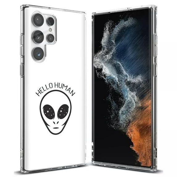 TalkingCase Slim Phone Case Compatible for Samsung Galaxy S22 Ultra 5G, Hello Human Alien Print, Thin Light, Flexible, Soft, USA
