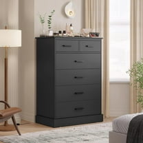 Aunfebrco 6 Drawer Dresser for Bedroom Tall Dresser & Chest of 6 Drawers with Metal Handles, Wood Storage Cabinet Clothes Organizer for Living Room, Black