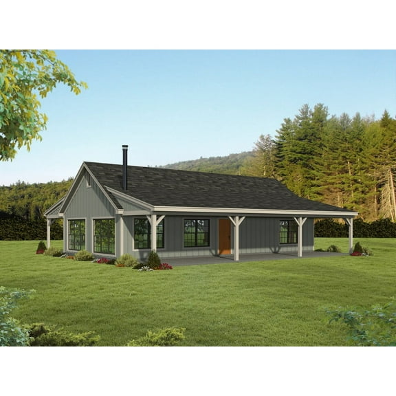 763-12008: Traditional Country 2 Bed, 1 Bath Luxury Home Plan, 1200 Sq Ft: Full Blueprints with License to Build by Home Plan Marketplace - Lesuto