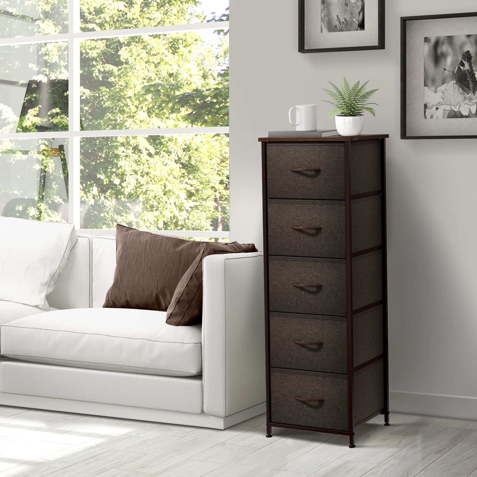 Sorbus Dresser Storage Tower, Organizer for Closet, Tall Dresser for Bedroom, Chest Drawer for Clothes, home office, Living Room, College Dorm, Steel Frame, Wood Top, Fabric, 5 Drawers