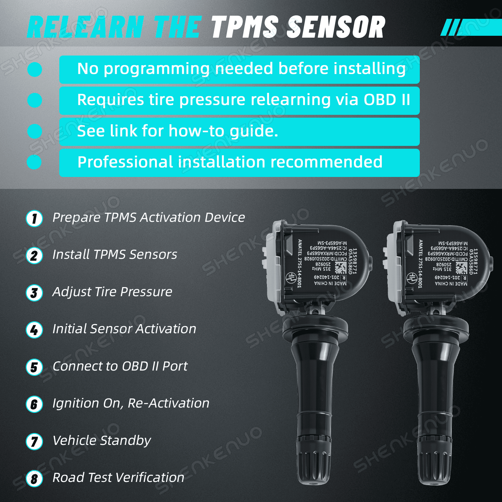 315MHz TPMS Sensor 13598771 13598772 for Chevy GMC Buick Cadillac 4-Pack