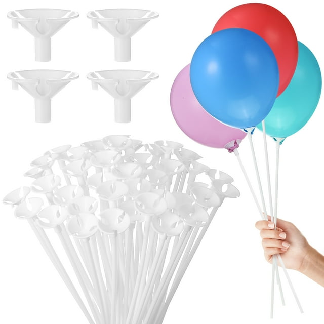 RomaMX 50 piezas de plástico palos de globo con copas globo titular para cumpleaños boda fiesta de Navidad día de San Valentín (blanco)