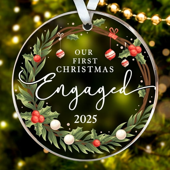 Engagement Acrylic Ornament 2025, Couples Holiday Gift, First Christmas Engaged Decor