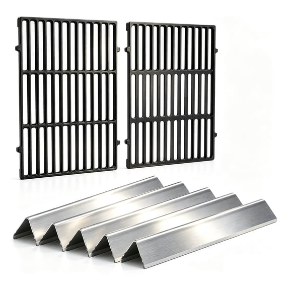 22.5" Stainless Steel Flavorizer Bars & 7525 Cast Iron Grill Grates Kit, Replaces 7537 7525 for Weber Genesis Silver B/C, Spirit 300/700, Weber 900, Aftermarket Replacement