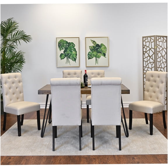 7-Piece Dining Table Set with 6 Upholstered Chairs, Brown Hairpin Leg Design for Dining Room