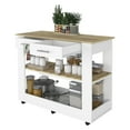 thumbnail image 4 of Cterwk Kitchen Island with 2 Open Shelves and 2 Drawer, Wood Top Kitchen Cart with Wheels and Drawer, White + Light Brown, 4 of 7