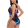 thumbnail image 4 of Goofa Red And Blue Lightning Pattern Women's One Piece Swimsuits Tummy Control Bathing Suits Asymmetric One Shoulder Swimwear-Medium, 4 of 6