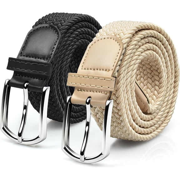 Mens Golf Casual Belts, 2 Pack Mens Elastic Band Casual Woven Belts