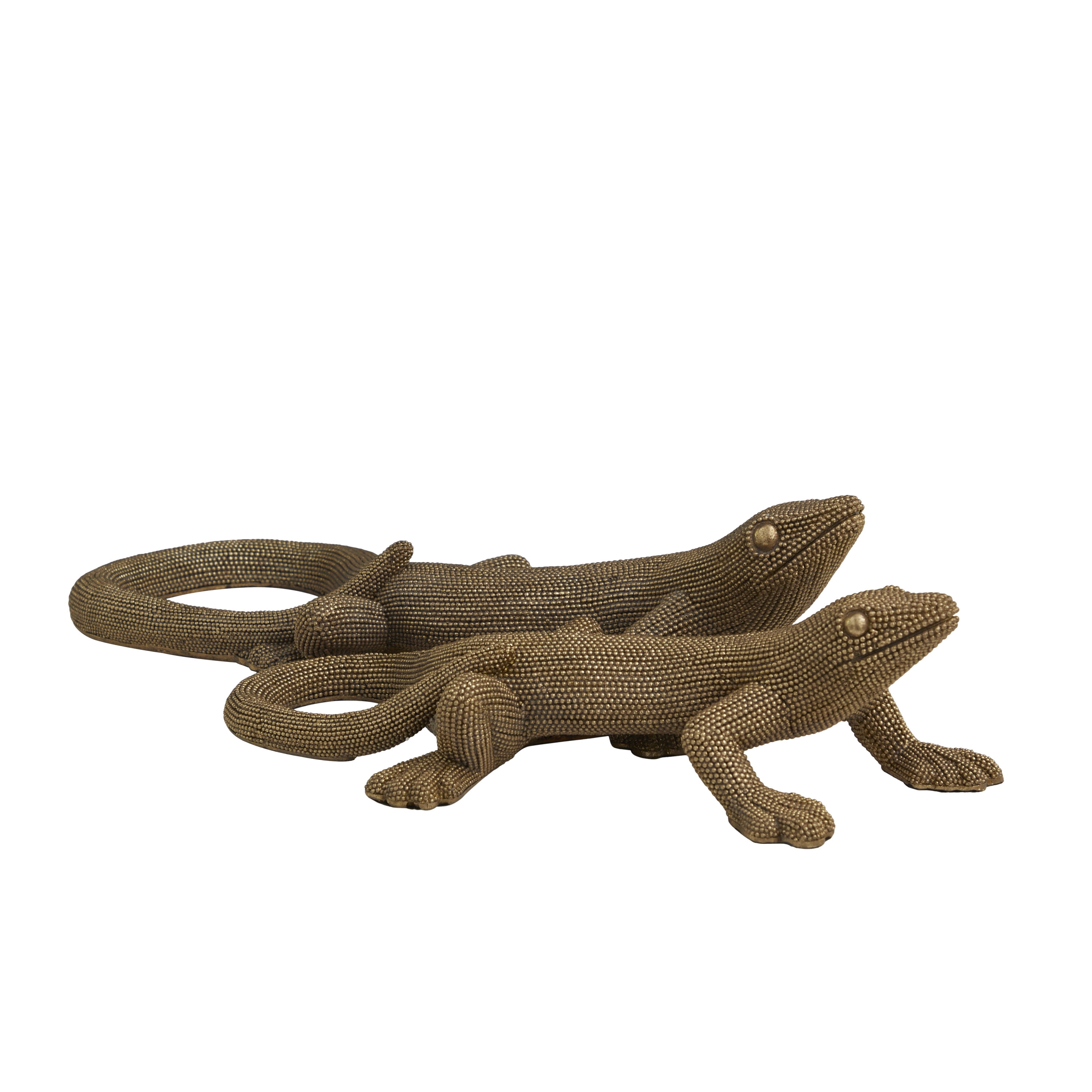 16"W, 13"W Gold Resin Beaded Lizard Sculpture, by DecMode (2 Count)