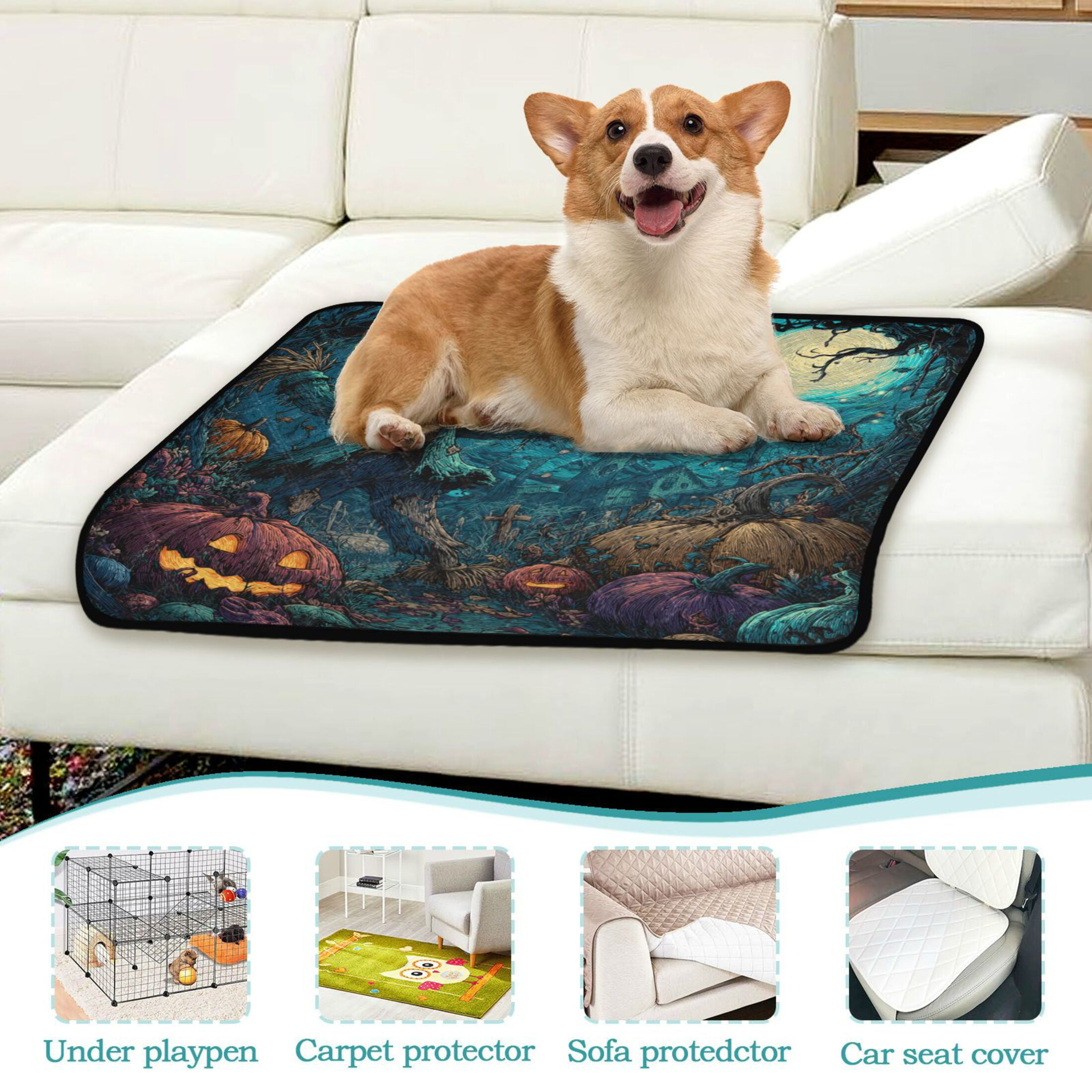 Qxltty Pranking Pumpkin Cat litter Pads Pet Set of 2 Diaper Mats Center Anti-leakage Layer Absorbent Soft and Comfortable