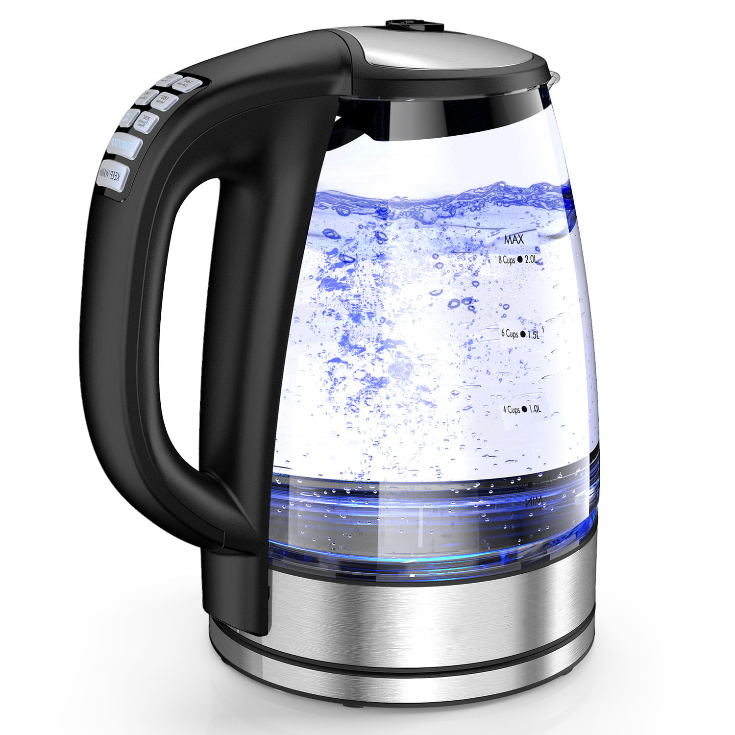 Home 1500W 2.0 L Capacity Electric Glass Kettle Hot Water with Blue LED Light 