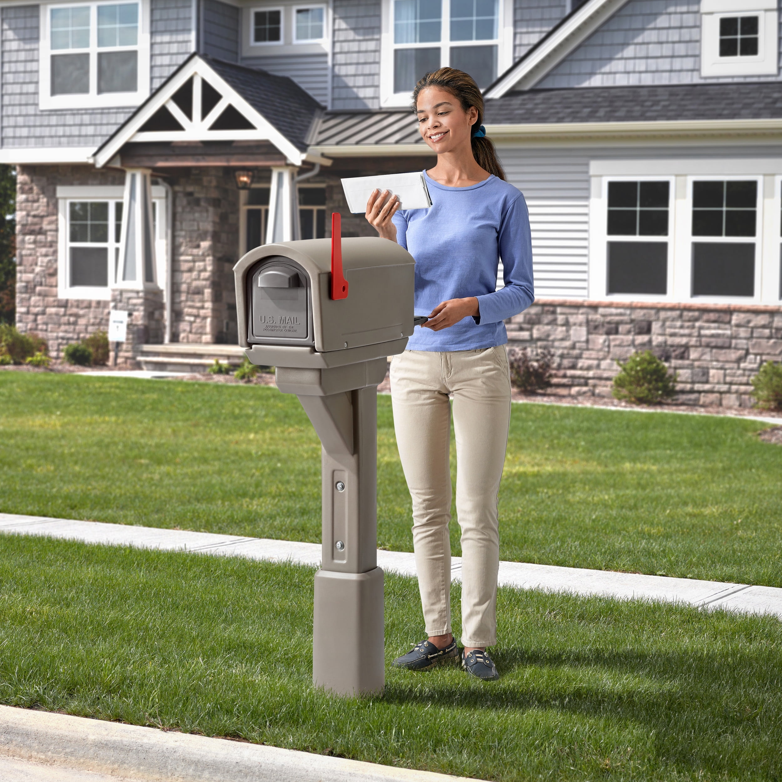 Step2 MailMaster Express Mocha Plastic Double Door Mailbox with Back Access