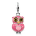 thumbnail image 1 of 925 Sterling Silver RH Enameled 3-D Heart Owl With Lobster Clasp Charm Pendant; for Adults and Teens; for Women and Men, 1 of 1