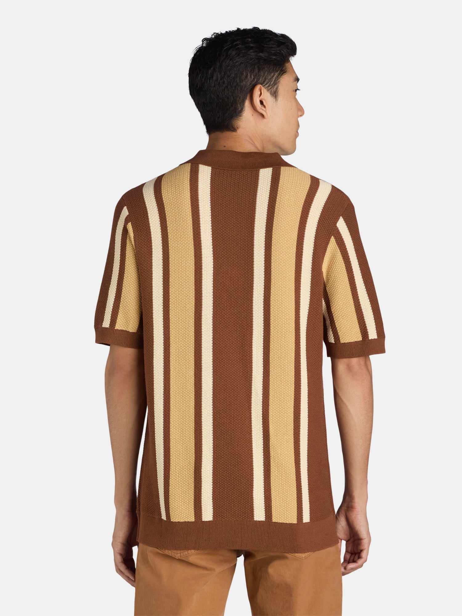 Tribekka 44 Men's Striped Seed Stitch Button Front Sweater Polo