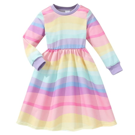 

Kid Girls Autumn Winter Long Sleeve Striped Style Skirt Round Neck Princess Dress Children s Clothing Newborn Girl Clothes For Kids Little Girls Fall Clothes
